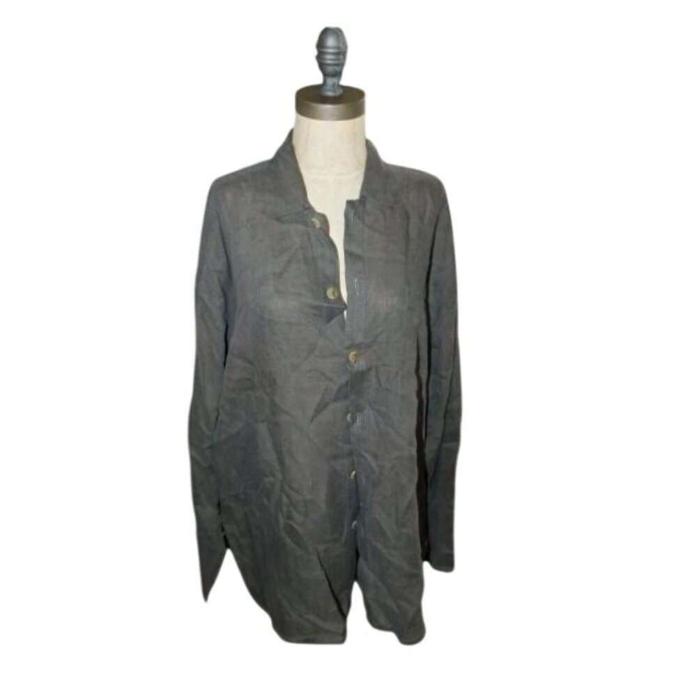 Flax by Jeanne Englehart Size L Large Oversized Button Linen Top